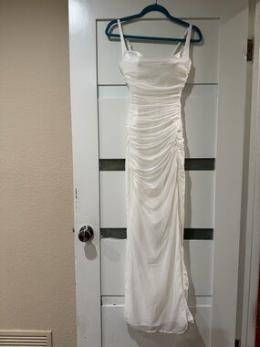 House of CB White Ruched Maxi Dress